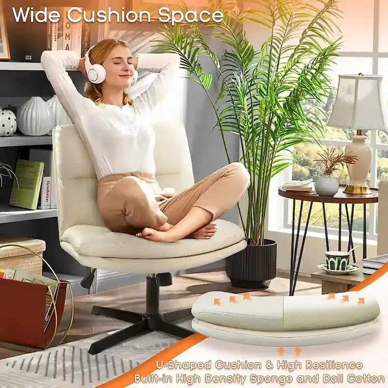 BOSSIN Chaise de Bureau sans Roues, Fauteuil de Bureau sans Accoudoirs en Cuir PU Rembourré Moderne Pivotant