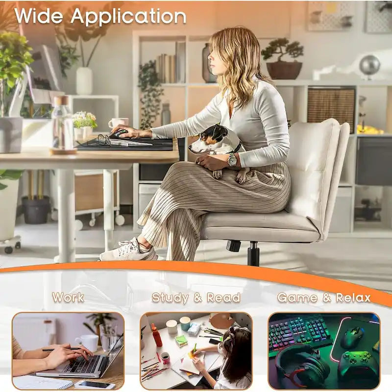 BOSSIN Chaise de Bureau sans Roues, Fauteuil de Bureau sans Accoudoirs en Cuir PU Rembourré Moderne Pivotant