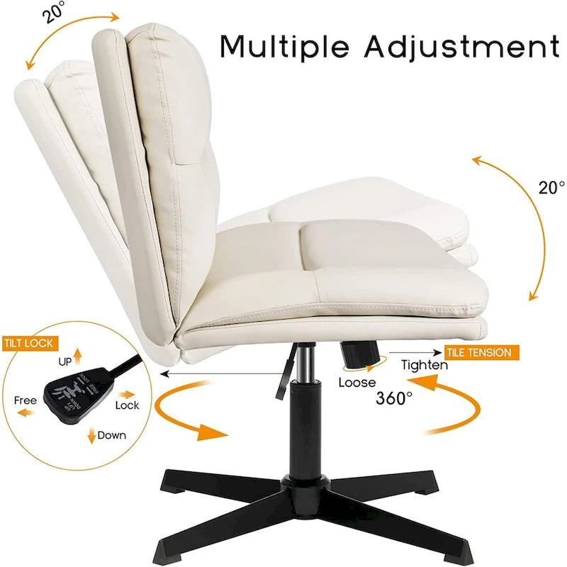 BOSSIN Chaise de Bureau sans Roues, Fauteuil de Bureau sans Accoudoirs en Cuir PU Rembourré Moderne Pivotant