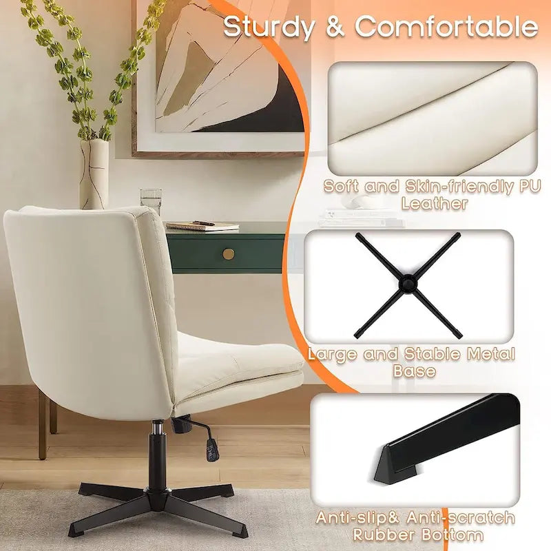 BOSSIN Chaise de Bureau sans Roues, Fauteuil de Bureau sans Accoudoirs en Cuir PU Rembourré Moderne Pivotant