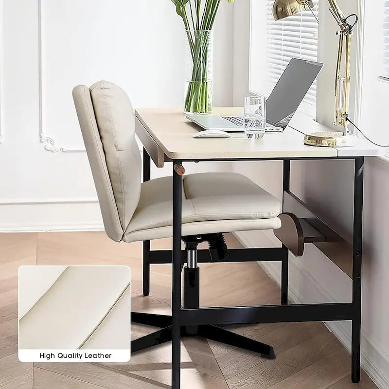 BOSSIN Chaise de Bureau sans Roues, Fauteuil de Bureau sans Accoudoirs en Cuir PU Rembourré Moderne Pivotant