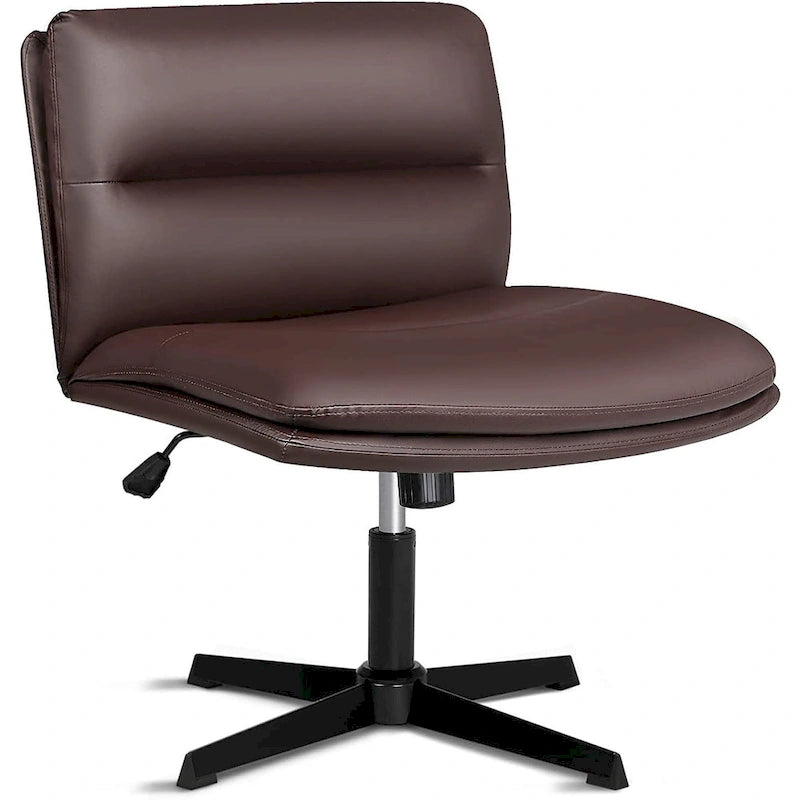BOSSIN Chaise de Bureau sans Roues, Fauteuil de Bureau sans Accoudoirs en Cuir PU Rembourré Moderne Pivotant