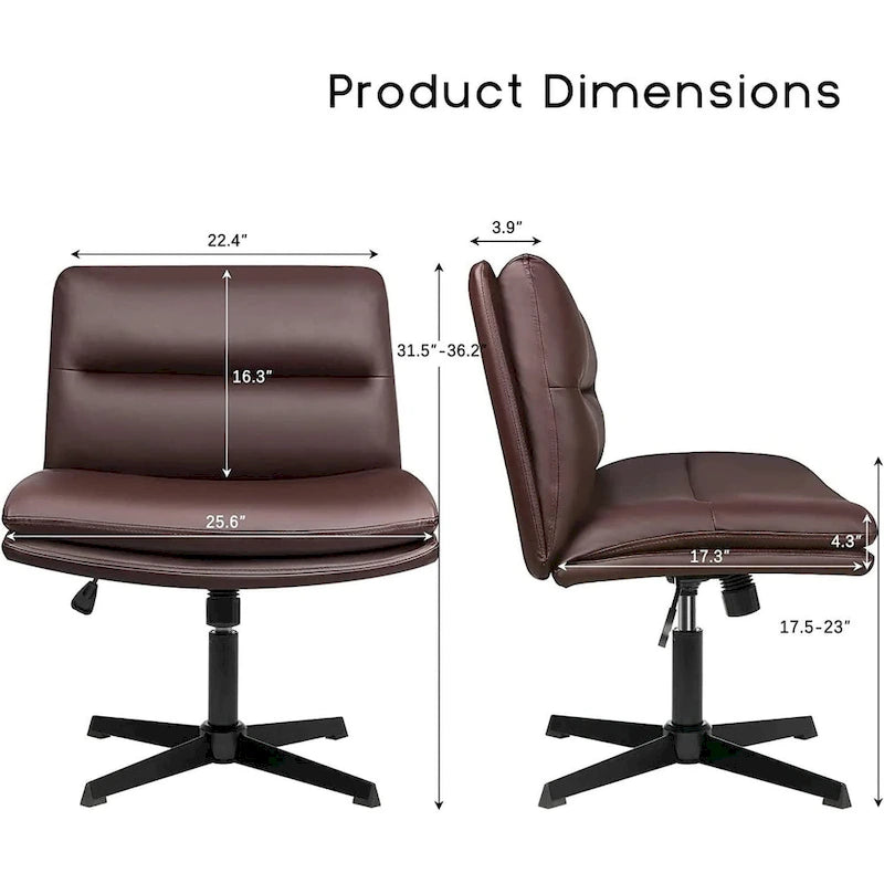 BOSSIN Chaise de Bureau sans Roues, Fauteuil de Bureau sans Accoudoirs en Cuir PU Rembourré Moderne Pivotant