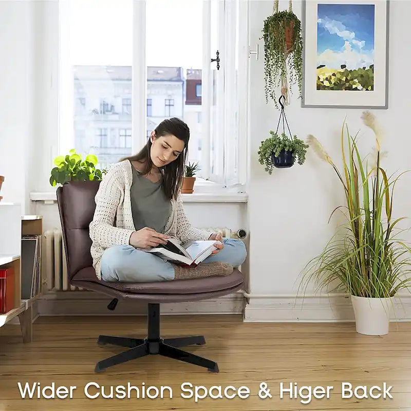 BOSSIN Chaise de Bureau sans Roues, Fauteuil de Bureau sans Accoudoirs en Cuir PU Rembourré Moderne Pivotant