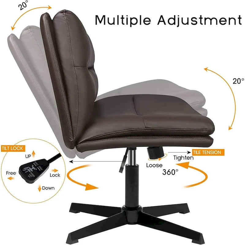 BOSSIN Chaise de Bureau sans Roues, Fauteuil de Bureau sans Accoudoirs en Cuir PU Rembourré Moderne Pivotant