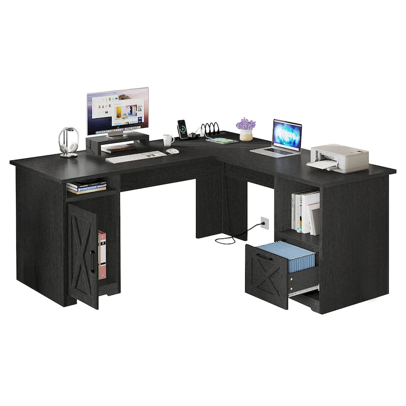 Bureau de jeu en L Moasis de 59 pouces avec support d'écran