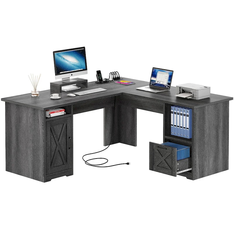 Bureau de jeu en L Moasis de 59 pouces avec support d'écran