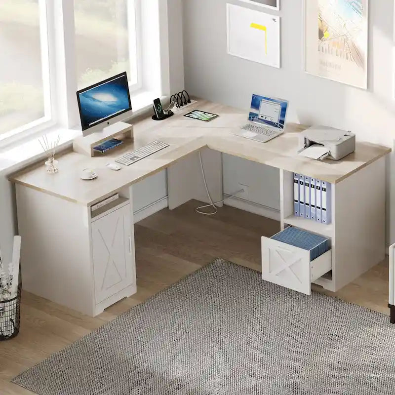 Bureau de jeu en L Moasis de 59 pouces avec support d'écran