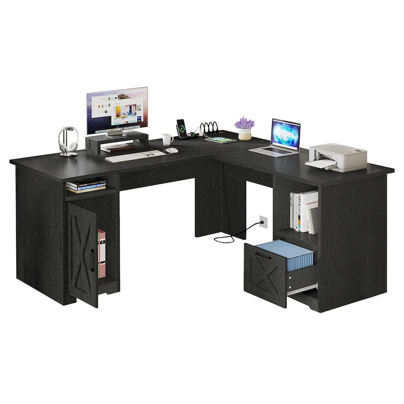 Bureau de jeu en L Moasis de 59 pouces avec support d'écran