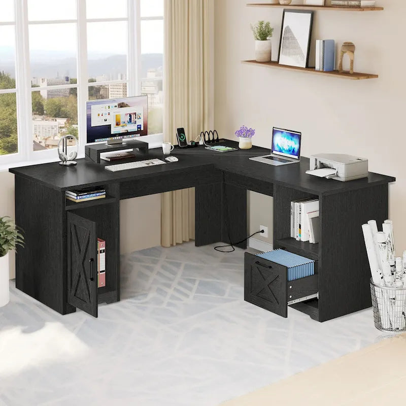 Bureau de jeu en L Moasis de 59 pouces avec support d'écran