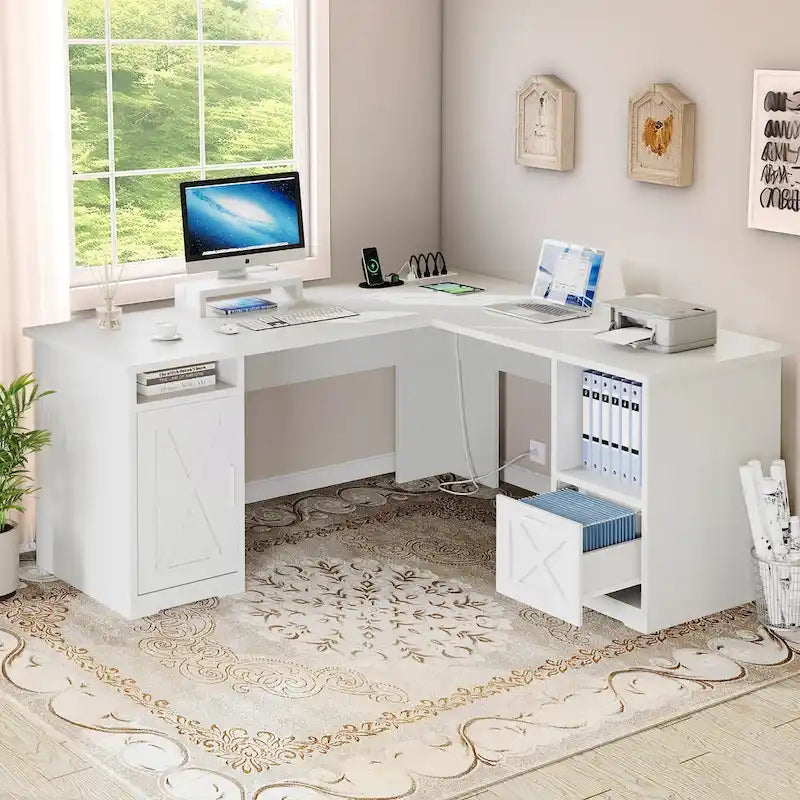 Bureau de jeu en L Moasis de 59 pouces avec support d'écran