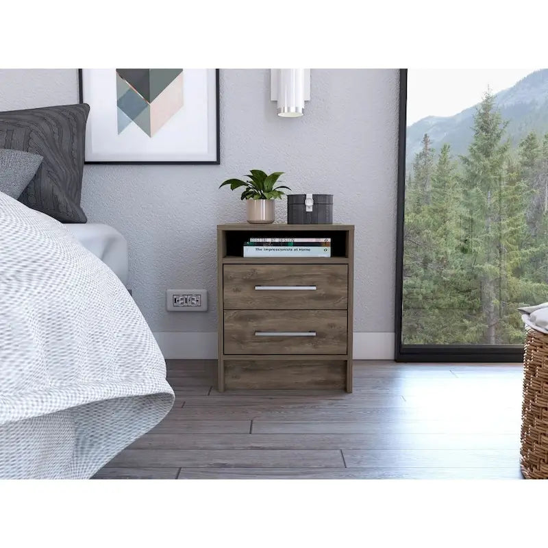 Table de chevet FM Furniture Philadelphia à deux tiroirs et étagère dissimulée