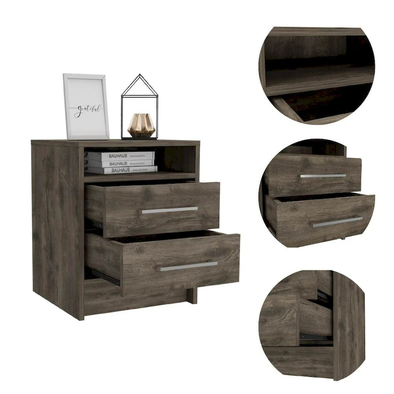 Table de chevet FM Furniture Philadelphia à deux tiroirs et étagère dissimulée