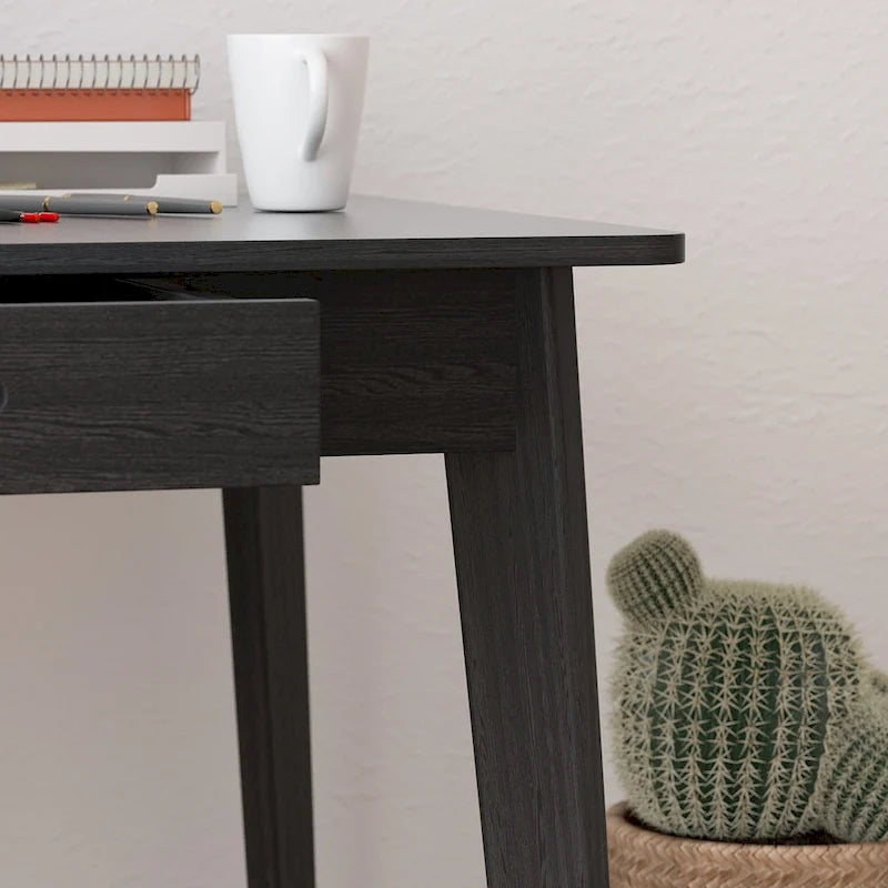Bureau d'ordinateur en bois noir Timechee, bureau d'écriture de 119 cm avec 2 tiroirs