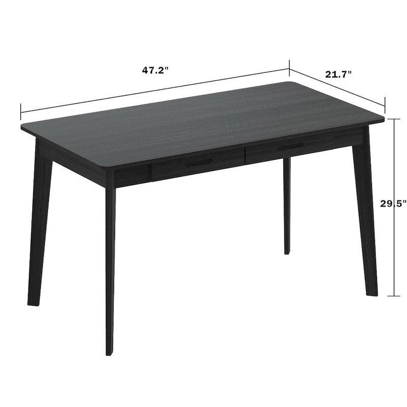 Bureau d'ordinateur en bois noir Timechee, bureau d'écriture de 119 cm avec 2 tiroirs