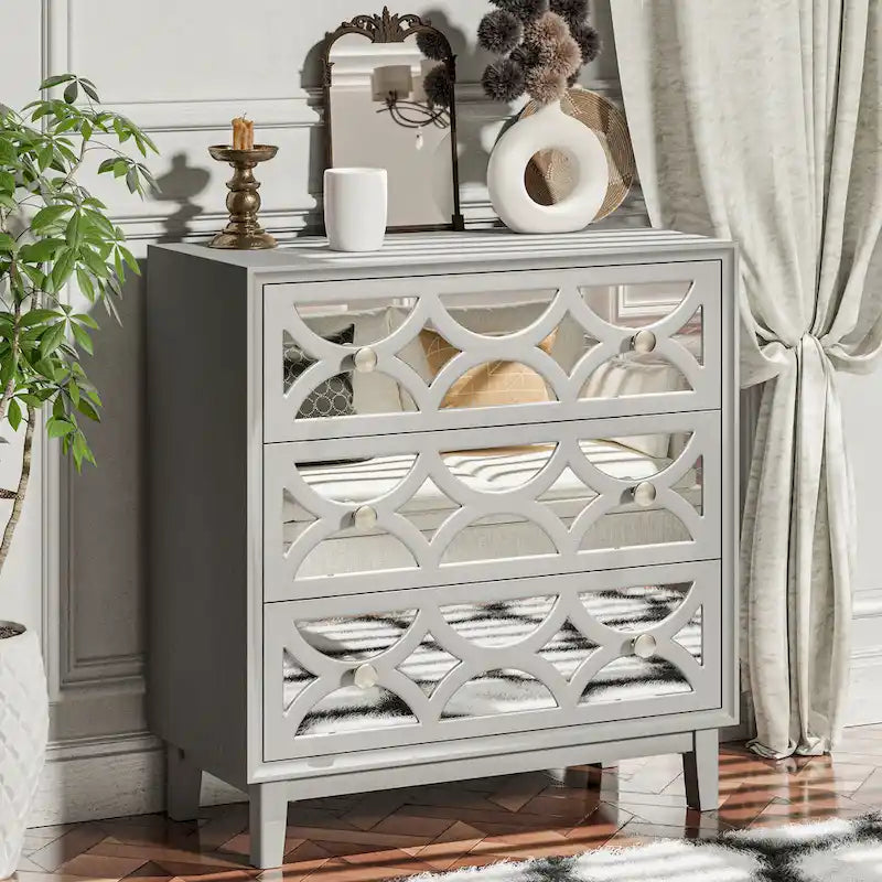 COZAYH Table de chevet contemporaine à façade miroir, commode moderne pour chambre à coucher, salon, entrée
