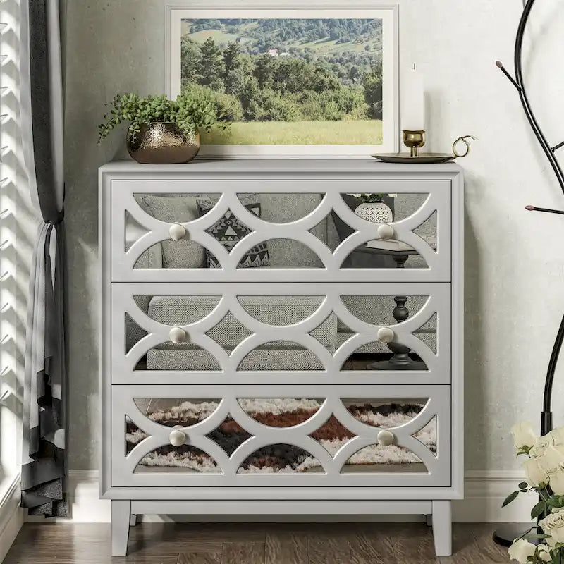 COZAYH Table de chevet contemporaine à façade miroir, commode moderne pour chambre à coucher, salon, entrée