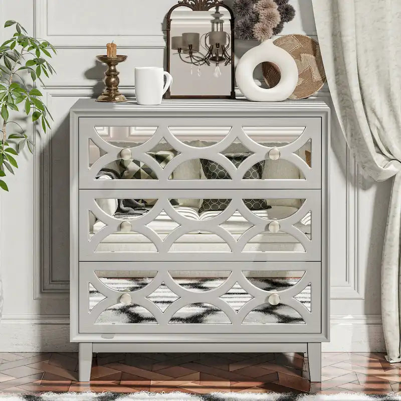COZAYH Table de chevet contemporaine à façade miroir, commode moderne pour chambre à coucher, salon, entrée