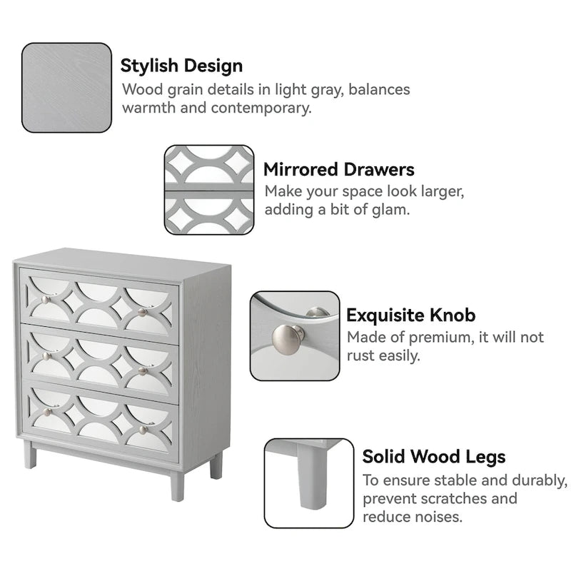 COZAYH Table de chevet contemporaine à façade miroir, commode moderne pour chambre à coucher, salon, entrée