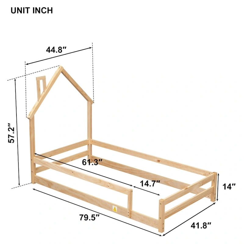 Lit en bois avec tête de lit en forme de maison