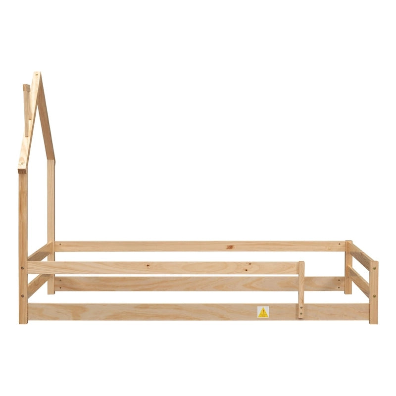 Lit en bois avec tête de lit en forme de maison