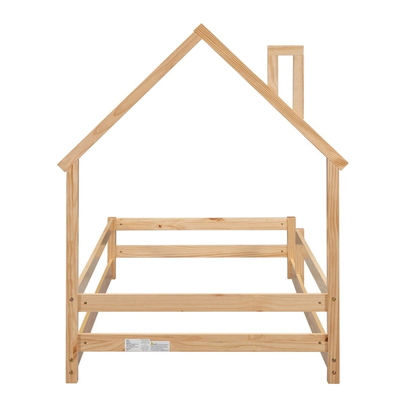 Lit en bois avec tête de lit en forme de maison