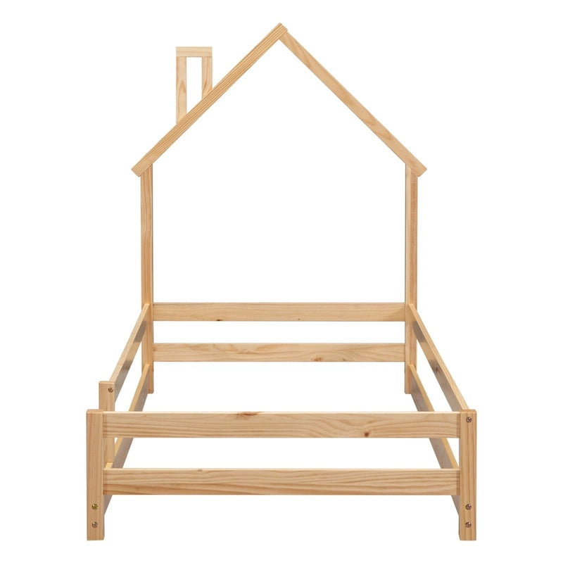 Lit en bois avec tête de lit en forme de maison