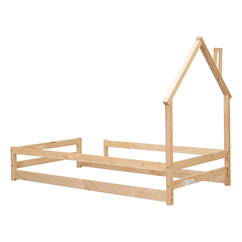Lit en bois avec tête de lit en forme de maison