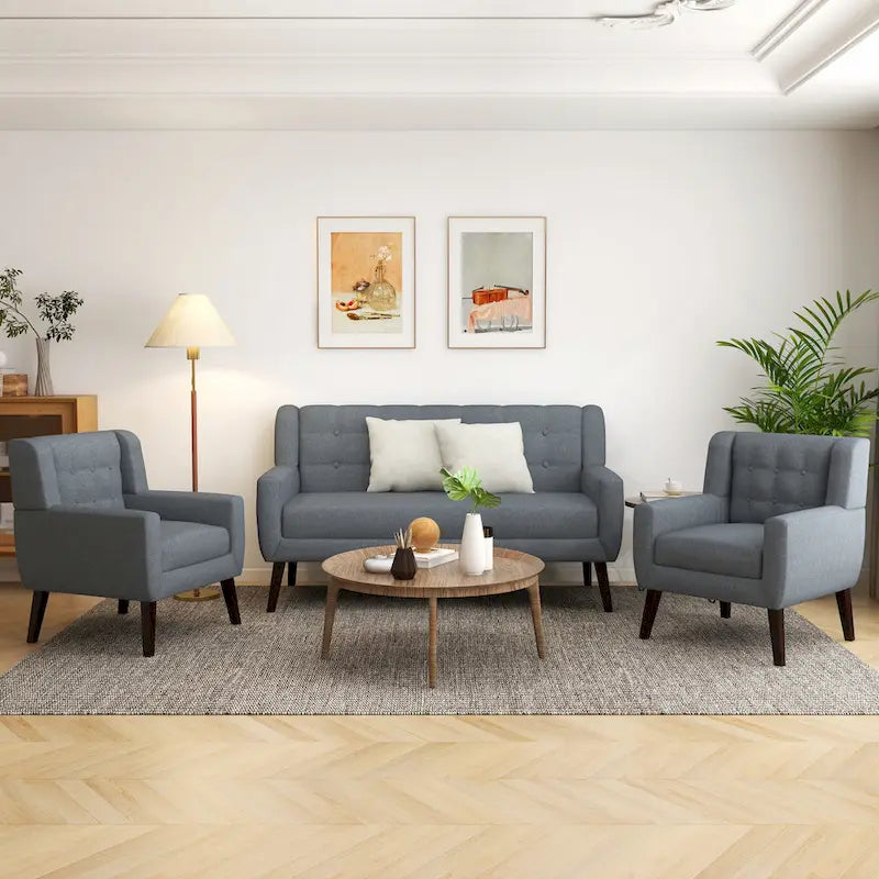 Causeuse rembourrée capitonnée incurvée moderne de 63 po avec 2 fauteuils d'appoint