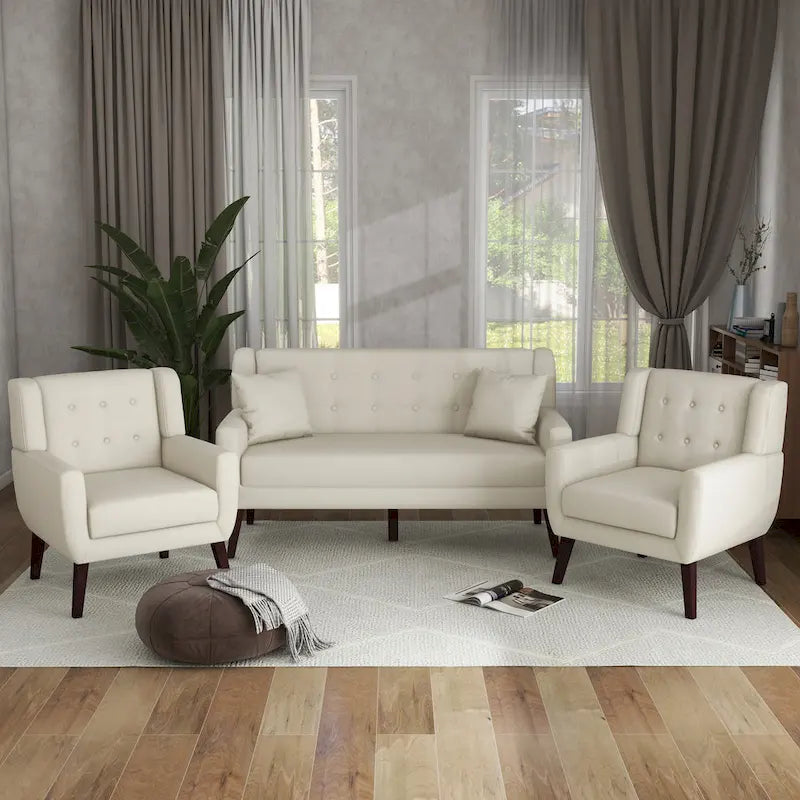 Causeuse rembourrée capitonnée incurvée moderne de 63 po avec 2 fauteuils d'appoint