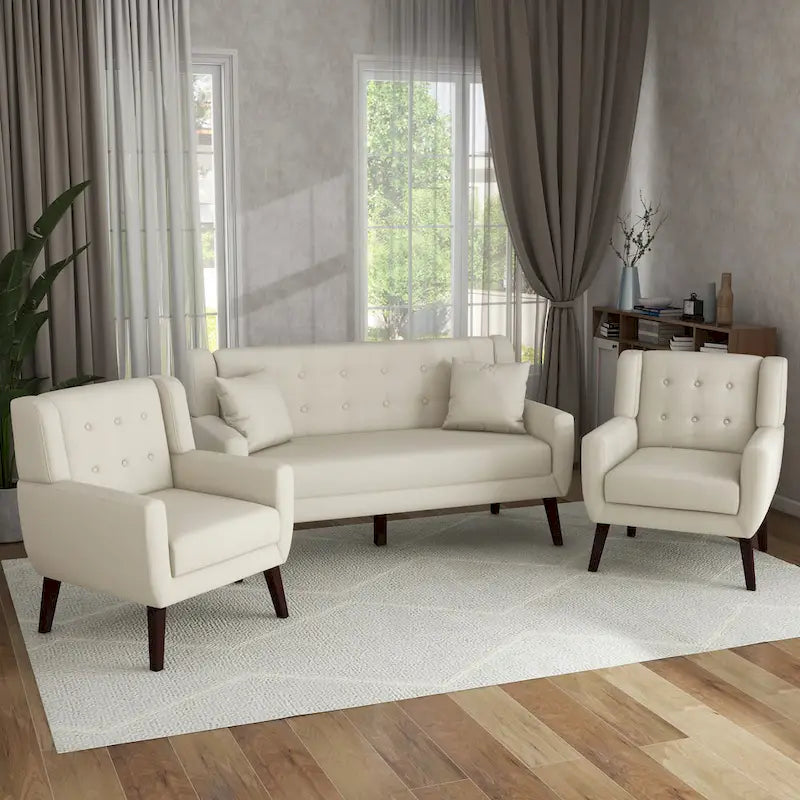Causeuse rembourrée capitonnée incurvée moderne de 63 po avec 2 fauteuils d'appoint