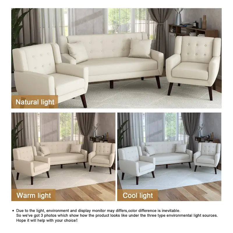 Causeuse rembourrée capitonnée incurvée moderne de 63 po avec 2 fauteuils d'appoint