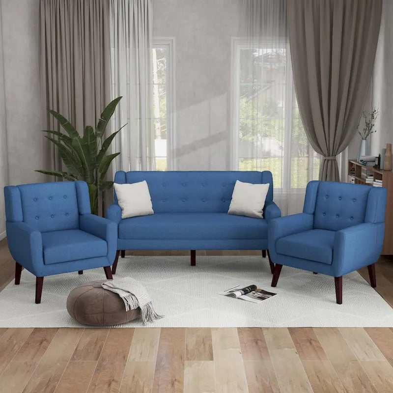 Causeuse rembourrée capitonnée incurvée moderne de 63 po avec 2 fauteuils d'appoint