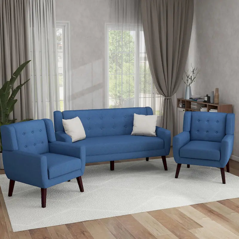 Causeuse rembourrée capitonnée incurvée moderne de 63 po avec 2 fauteuils d'appoint