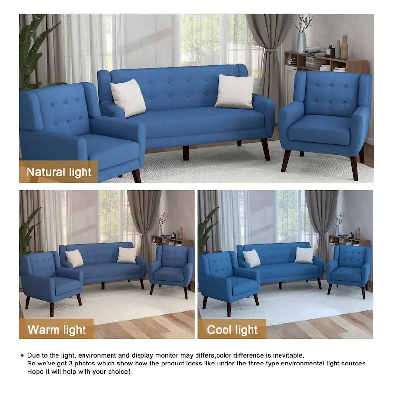 Causeuse rembourrée capitonnée incurvée moderne de 63 po avec 2 fauteuils d'appoint