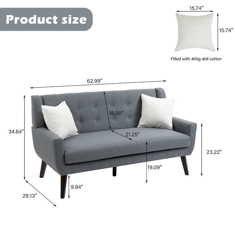 Causeuse rembourrée capitonnée incurvée moderne de 63 po avec 2 fauteuils d'appoint