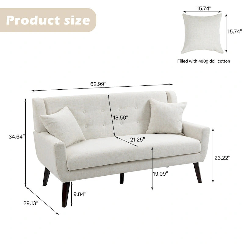 Causeuse rembourrée capitonnée incurvée moderne de 63 po avec 2 fauteuils d'appoint