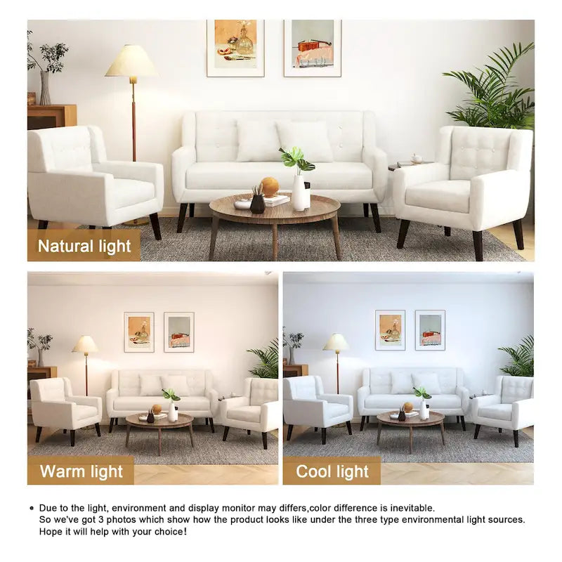 Causeuse rembourrée capitonnée incurvée moderne de 63 po avec 2 fauteuils d'appoint