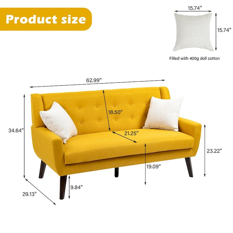 Causeuse rembourrée capitonnée incurvée moderne de 63 po avec 2 fauteuils d'appoint