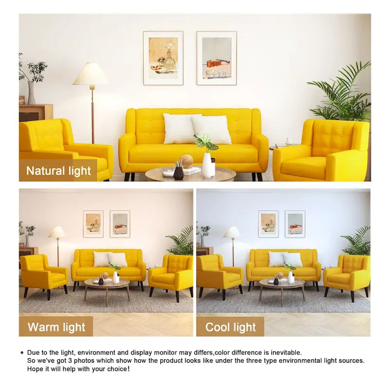 Causeuse rembourrée capitonnée incurvée moderne de 63 po avec 2 fauteuils d'appoint