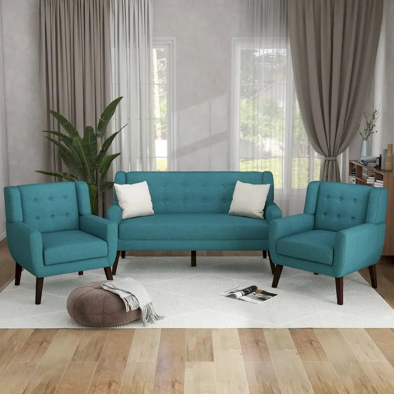 Causeuse rembourrée capitonnée incurvée moderne de 63 po avec 2 fauteuils d'appoint