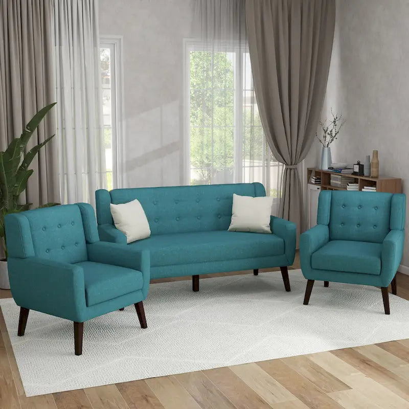 Causeuse rembourrée capitonnée incurvée moderne de 63 po avec 2 fauteuils d'appoint