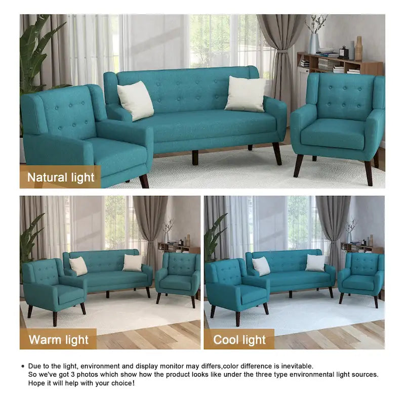Causeuse rembourrée capitonnée incurvée moderne de 63 po avec 2 fauteuils d'appoint