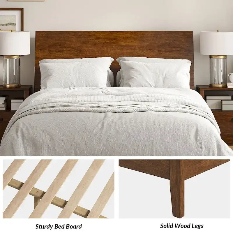Lit plateforme en bois massif moderne Mid-Century Claus avec ports USB et espace de rangement par HULALA HOME