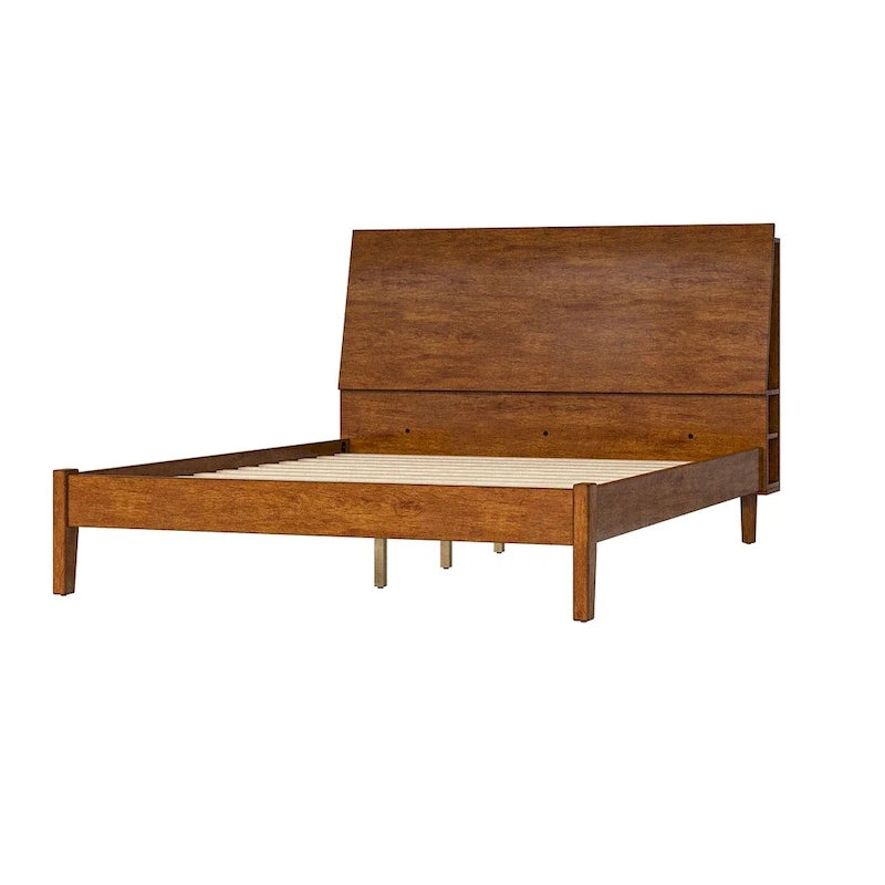 Lit plateforme en bois massif moderne Mid-Century Claus avec ports USB et espace de rangement par HULALA HOME