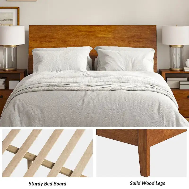 Lit plateforme en bois massif moderne Mid-Century Claus avec ports USB et espace de rangement par HULALA HOME