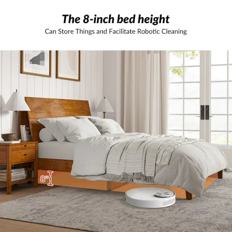 Lit plateforme en bois massif moderne Mid-Century Claus avec ports USB et espace de rangement par HULALA HOME