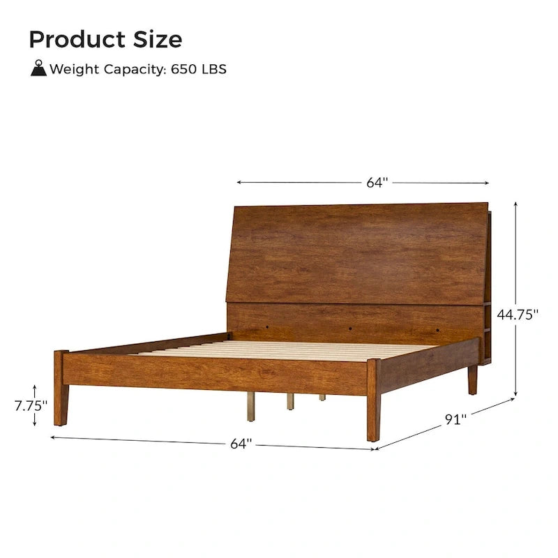 Lit plateforme en bois massif moderne Mid-Century Claus avec ports USB et espace de rangement par HULALA HOME