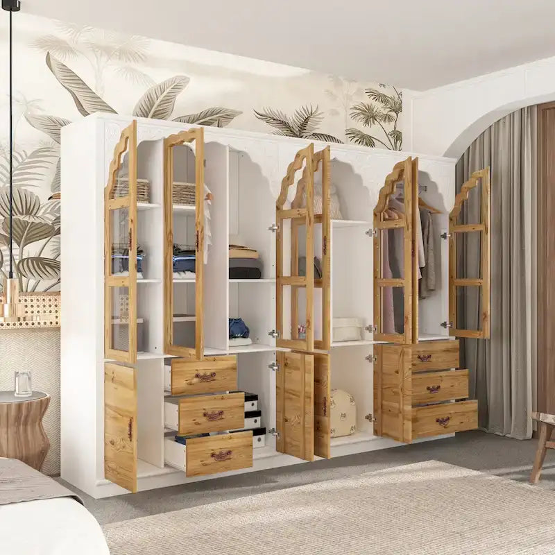 Armoire Classique Élégante - Garde-robe Rustique Extensible avec Porte en Verre