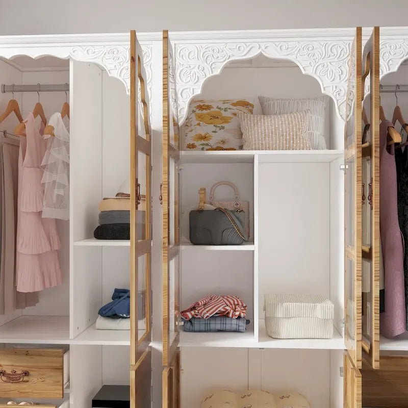 Armoire Classique Élégante - Garde-robe Rustique Extensible avec Porte en Verre